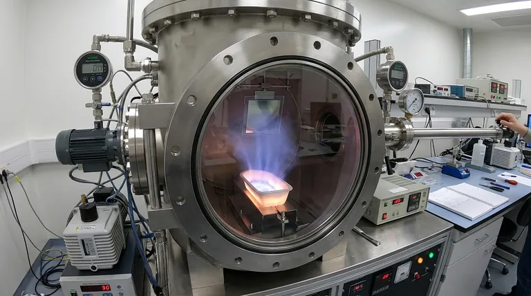 Proceso de evaporación térmica en cámara de vacío.