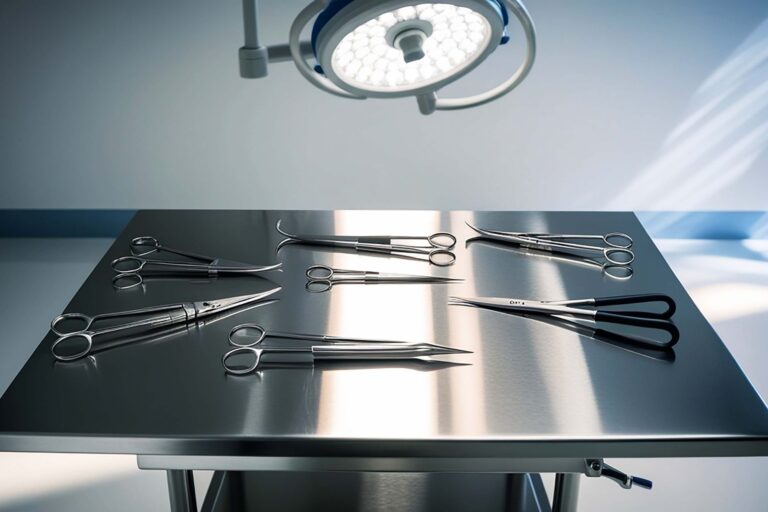 Equipo quirúrgico de acero inoxidable.