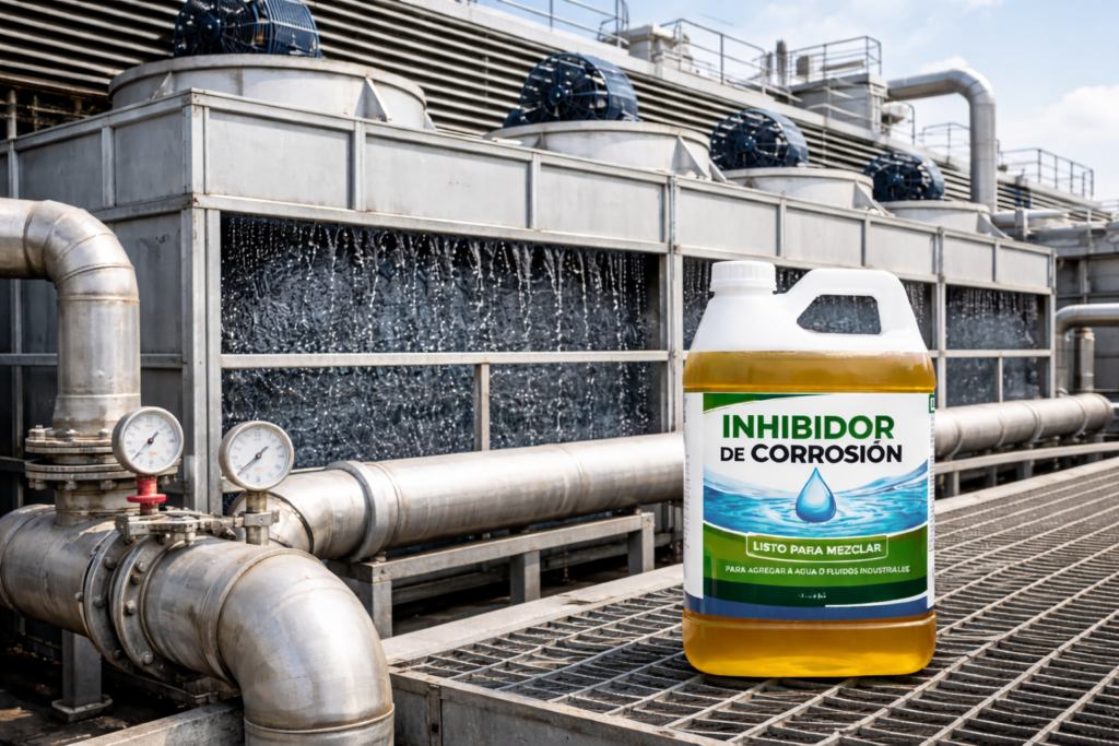 Inhibidor de corrosión listo para agregarse a agua o fluidos industriales.